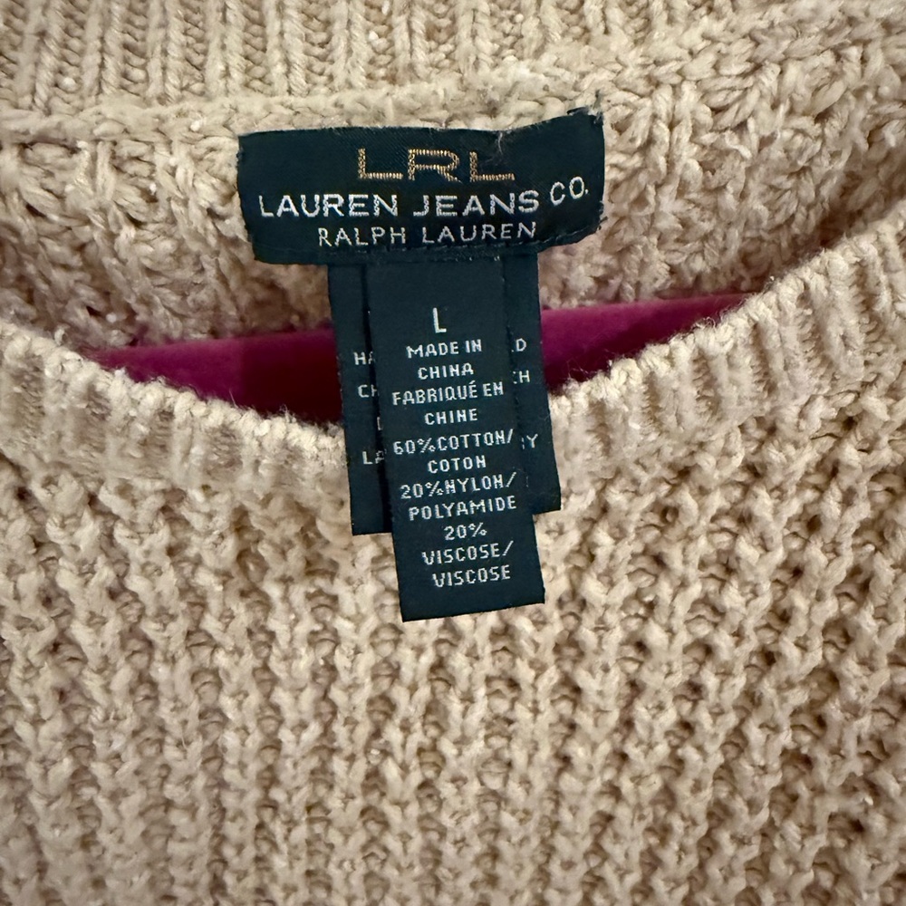 LRL Lauren Jeans Co Ralph Lauren Chunky Knit Sweater Beige Oatmeal Size L - Picture 2 of 4